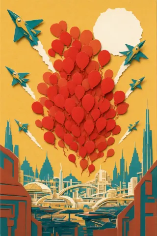 Cover illustration for “Die roten Ballons”